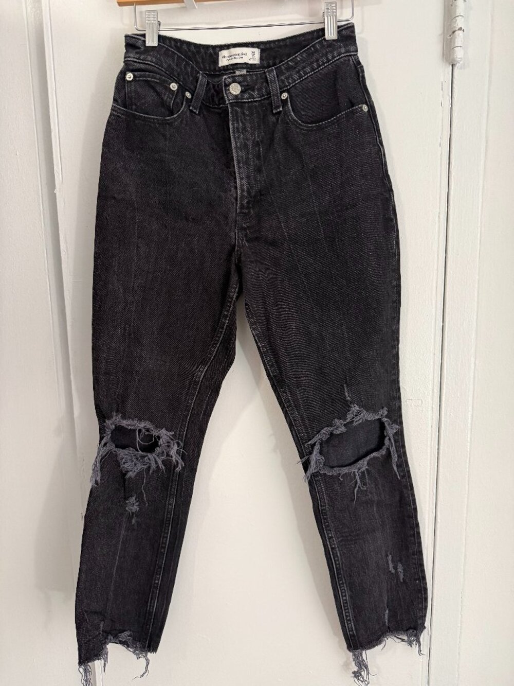 Abercrombie Curve Love High Rise Mom Jeans - Black Distressed